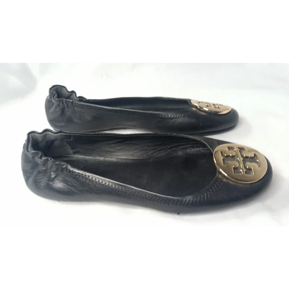Tory Burch Minnie Travel Ballet Shoes Women's Size 6~Black/Gold_3